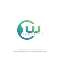 UJ Initial letter circular line logo template vector with gradient color blend