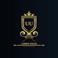 UU Letter Initial with Royal Template.elegant with crown logo vector, Creative Lettering Logo Vector Illustration.