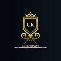 UK Letter Initial with Royal Template.elegant with crown logo vector, Creative Lettering Logo Vector Illustration.