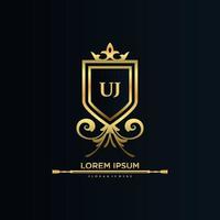 UJ Letter Initial with Royal Template.elegant with crown logo vector, Creative Lettering Logo Vector Illustration.