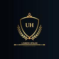UH Letter Initial with Royal Template.elegant with crown logo vector, Creative Lettering Logo Vector Illustration.