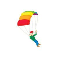 Skydiver with parachute open icon, cartoon style vector