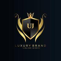 UJ Letter Initial with Royal Template.elegant with crown logo vector, Creative Lettering Logo Vector Illustration.