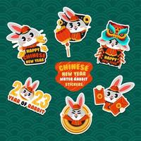 Water Rabbit Cartoon Chinese New Year Stickers vector