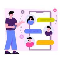 Editable design illustration of mobile group chatting vector