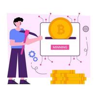 Conceptual flat design illustration of bitcoin mining vector