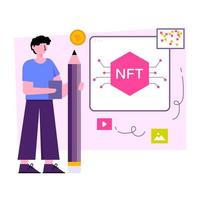 Conceptual flat design illustration of nft technology vector