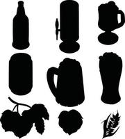 Bottle, glass, mug of beer. Vector icon. Silhouette. stencil. Flask template. Flask silhouette. Jar icon. Glass containers. Logo template.