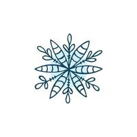 A hand-drawn snowflake. Vector illustration in doodle style. Winter mood. Hello 2023. Merry Christmas and Happy New Year. Blue element on a white background.