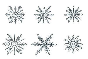 A set of hand-drawn snowflakes. Vector illustration in doodle style. Winter mood. Hello 2023. Merry Christmas and Happy New Year. Dark blue elements on a white background.