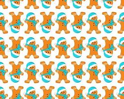 Seamless pattern from gingerbread man cookies, print for new year, Christmas and winter holidays. Vector flat illustration