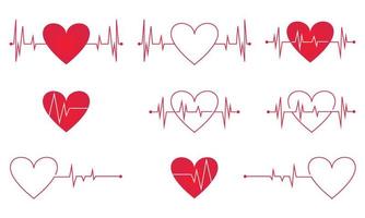 Heart pulse. Heart rate graph when exercising collection set. Vector illustration. EPS 10.