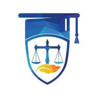 escala de ley con diseño de logotipo de icono de gorra de graduación. concepto de logotipo vectorial de educación legal. vector