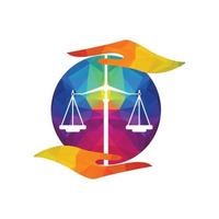 plantilla de diseño de logotipo de cuidado de la ley. diseño de logotipo de equilibrio relacionado con abogado, bufete de abogados o abogados. vector