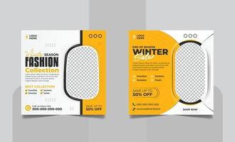 Winter Fashion Sale Square Social Media Post, Winter Collection Social Media Web Banner Template Set. vector