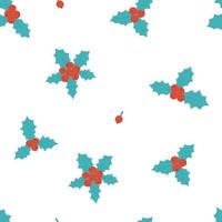 Seamless pattern with holly and berries. Repeating background for Christmas design, hand-drawn vector illustration.