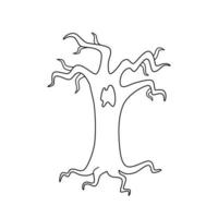 Dry, dreadful tree, for the fall design. Vector linear illustration in Doodle style.