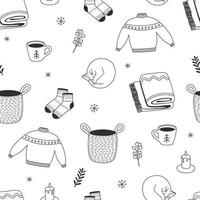 Seamless winter pattern in doodle style, repeating background for seasonal design. vector