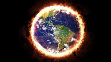 global warming concept fire that burns the world video