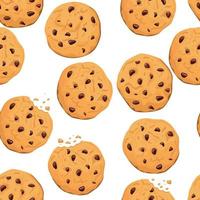 Pattern with cookies with chocolate chips on a white background vector