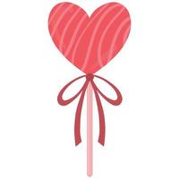 Candy in the shape of a heart on a stick. Valentine's Day themed candy. Vector candy in the shape of a heart.