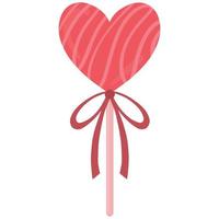 Candy in the shape of a heart on a stick. Valentine's Day themed candy. Vector candy in the shape of a heart.