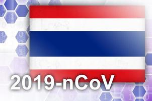 bandera de tailandia y composición abstracta digital futurista con inscripción 2019-ncov. concepto de brote de covid-19 foto