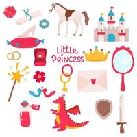 Set of fantasy unicorns and other items fairy tale characters for princess girls vector