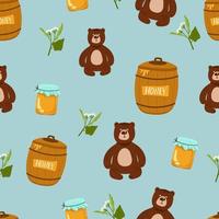 Seamless childish pattern with cute bears in the wood. Creative kids forest texture for fabric, wrapping, textile, wallpaper, apparel. Vector illustration.