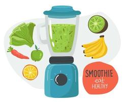 Template with hand drawn jar with smoothie in bright colors. Vector Electric Juicer Blender Appliance with Glass Container Icon Closeup Isolated . Design Template, Health Food Drink Concept.