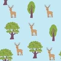 Forest seamless pattern with moose and floral elements. Cute vector hand deer background in Scandinavian style. Perfect for wallpapers, fabric, textile. Pastel colors