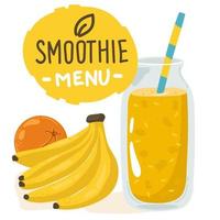 Template with hand drawn jar with smoothie with banana in bright colors vector