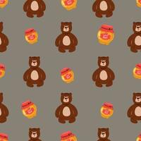 Seamless childish pattern with cute bears in the wood. Creative kids forest texture for fabric, wrapping, textile, wallpaper, apparel. Vector illustration.