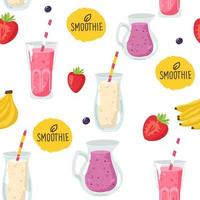 Refreshing summer seamless pattern with smoothie and lemonade. Strawberry and watermelon Vector background,