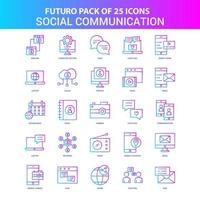 25 paquete de iconos de comunicación social futuro azul y rosa vector