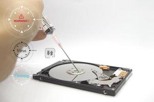 hard drive, concept When data is attacked by computer virus, virus removal photo