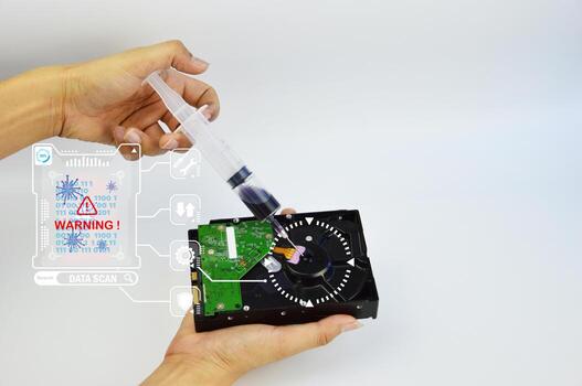 Concept When computer data is infected with a virus, it can be difficult to fix. photo