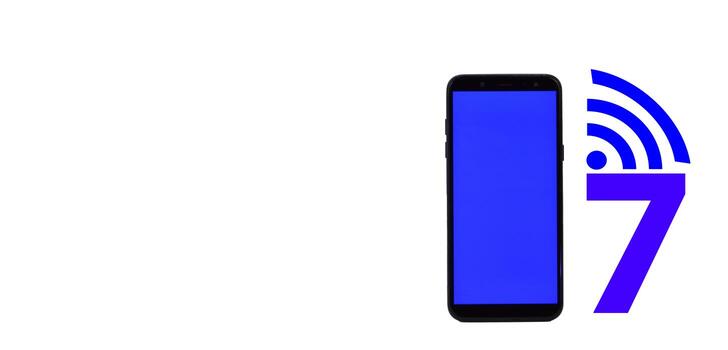 Concept Wi-Fi 7 Next Generation Networking Communication,high speed communication,Smartphone on white background and wifi icon photo