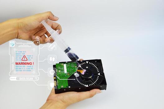 Concept When computer data is infected with a virus, it can be difficult to fix. photo