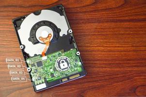 el disco duro es un importante dispositivo de almacenamiento, concepto de protección de datos con seguridad. foto