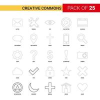 icono de línea negra creative commons 25 conjunto de iconos de contorno empresarial vector