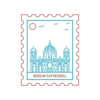 BERLIN CATHEDRAL postage stamp Blue and red Line Style vector illustration