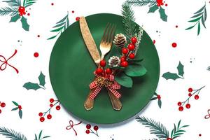 Christmas dinner concept. Vintage old cutlery and christmas ornament . Christmas concept background