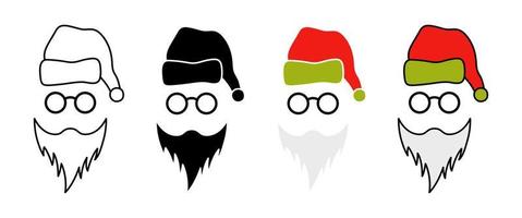 Barba con gorro de navidad y gafas sobre fondo blanco. vector