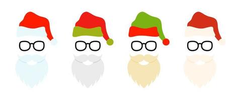 Barba con gorro de navidad y gafas sobre fondo blanco. vector