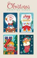 conjunto de tarjetas de felicitación de santa claus y sus ayudantes vector