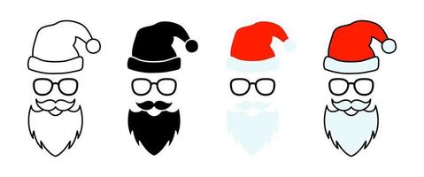 Barba con gorro de navidad y gafas sobre fondo blanco. vector