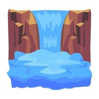 Premium flat vector design of mountain waterfall