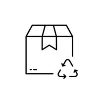 Recycle Box Package Line Icon. Reusable Organic Cardboard Parcel Linear Pictogram. Triangle Arrow Recycling Ecological Sustainable Pack Outline Symbol. Editable Stroke. Isolated Vector Illustration.