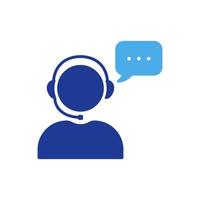 Support Customer Service Silhouette Icon. Online Call Center Agent in Headset Color Pictogram. Hotline Assistant in Headphone with Speech Bubble Icon. Isolated Vector Illustration.